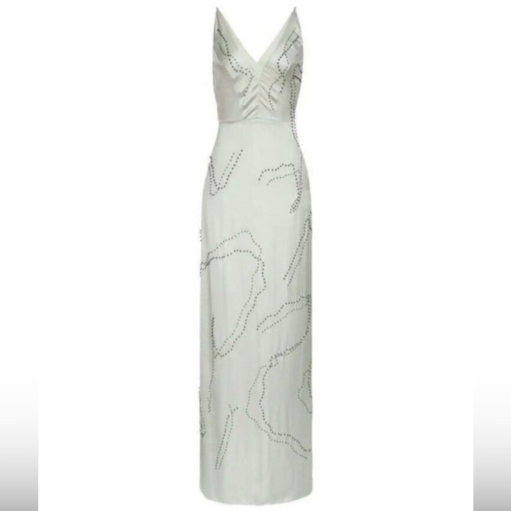 Reiss Mint Green Babette Silk Beaded Strappy Maxi Gown